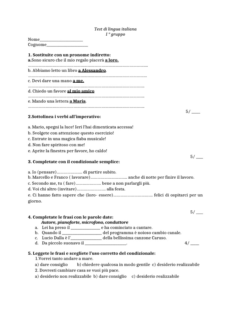 Test Di Lingua Italiana Dicembre 2014 | PDF