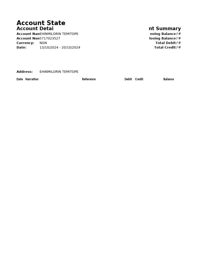 Account Summary for EHINMILORIN TEMITOPE | PDF