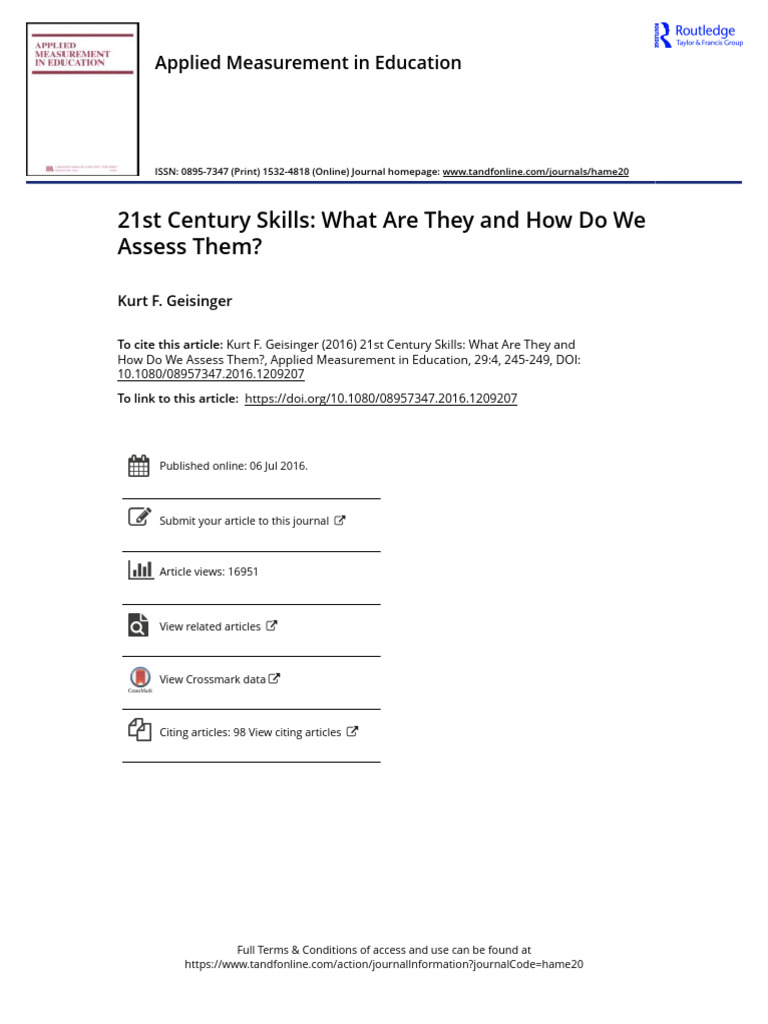 Assessing 21st Century Skills | PDF | Creativity | Educational Assessment