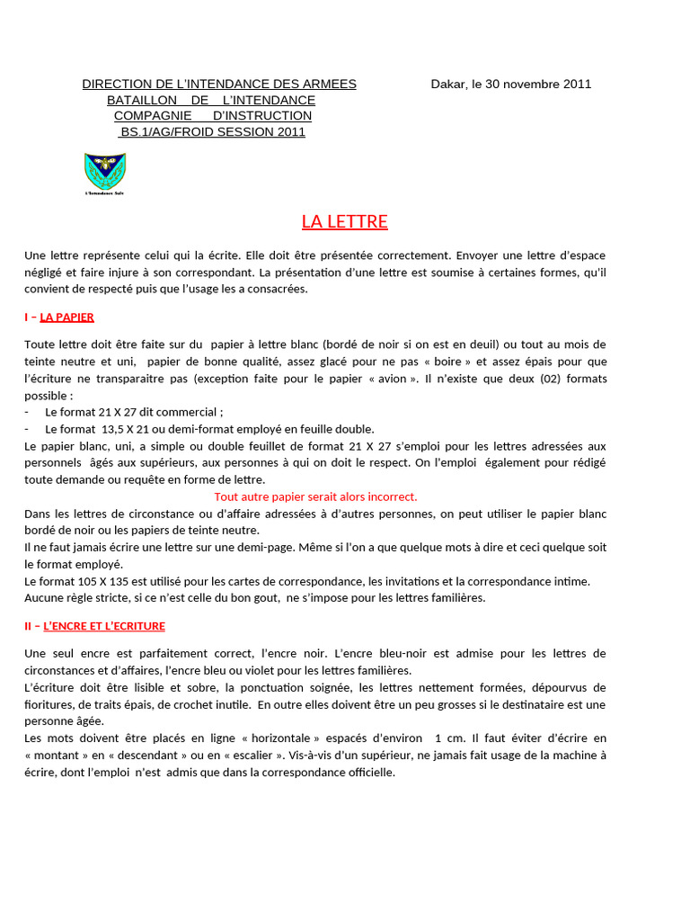 Règles de présentation d'une lettre | PDF