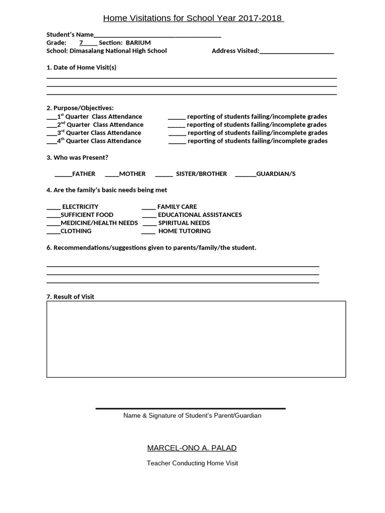 Blank home visitation form pdf