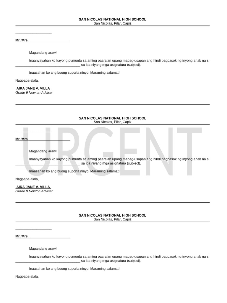 Letter For Advisory 3 | PDF