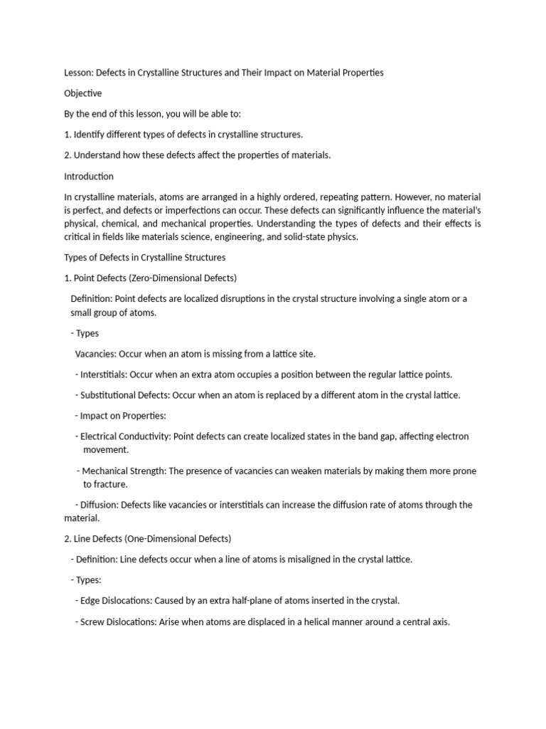 Crystalline Defects and Material Impact | PDF | Dislocation ...