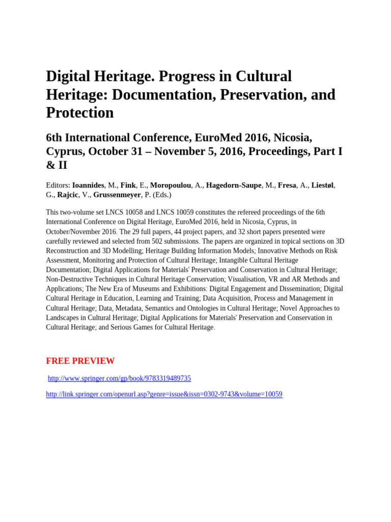 Digital Heritage. Progress in Cultural Heritage | PDF | Social Science ...