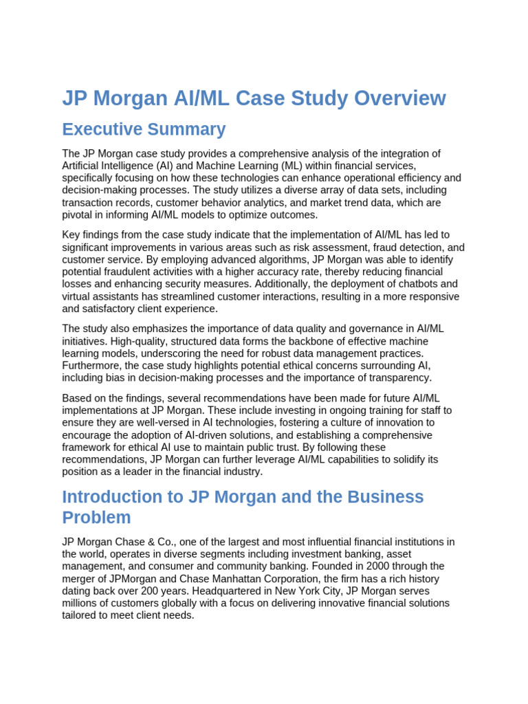 JP Morgan AI/ML Fraud Detection Case Study | PDF | Machine Learning ...