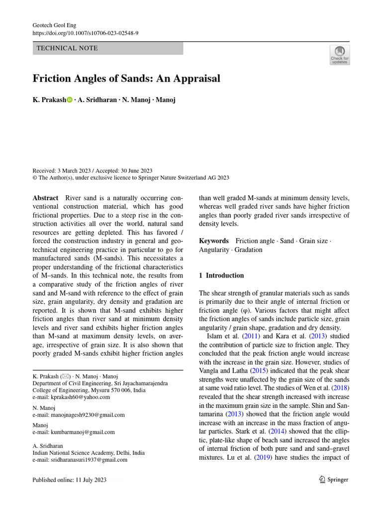 Friction Angles of River and M-Sand | PDF | Sand | Stress (Mechanics)