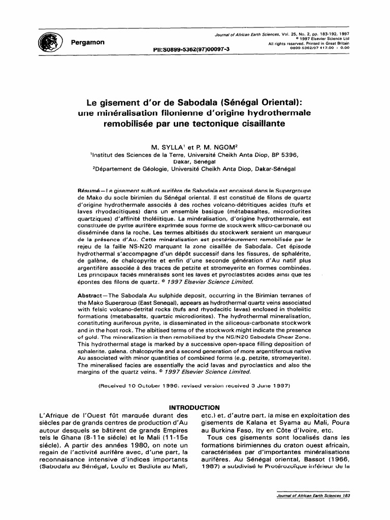 Gisement d'or de Sabodala : étude géologique | PDF | Quartz | Minéral