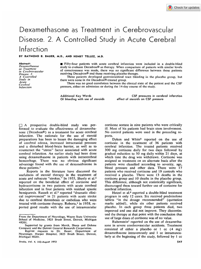 Bauer tellez 1973 dexamethasone as treatment in cerebrovascular disease