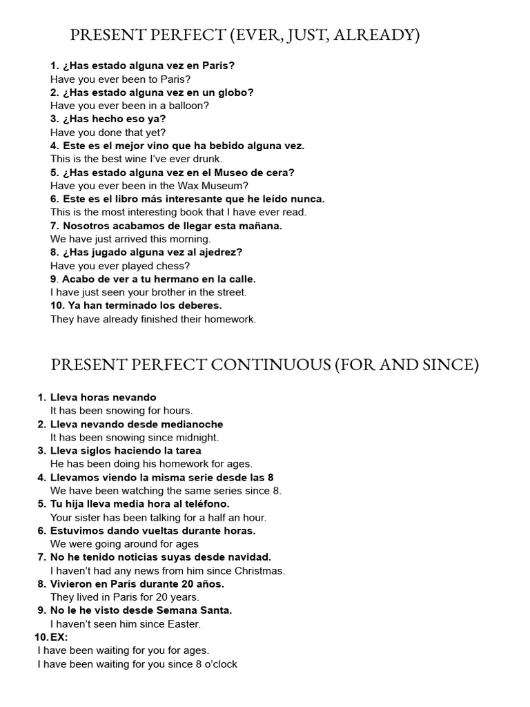 Present Perfect Tense Exercises | PDF