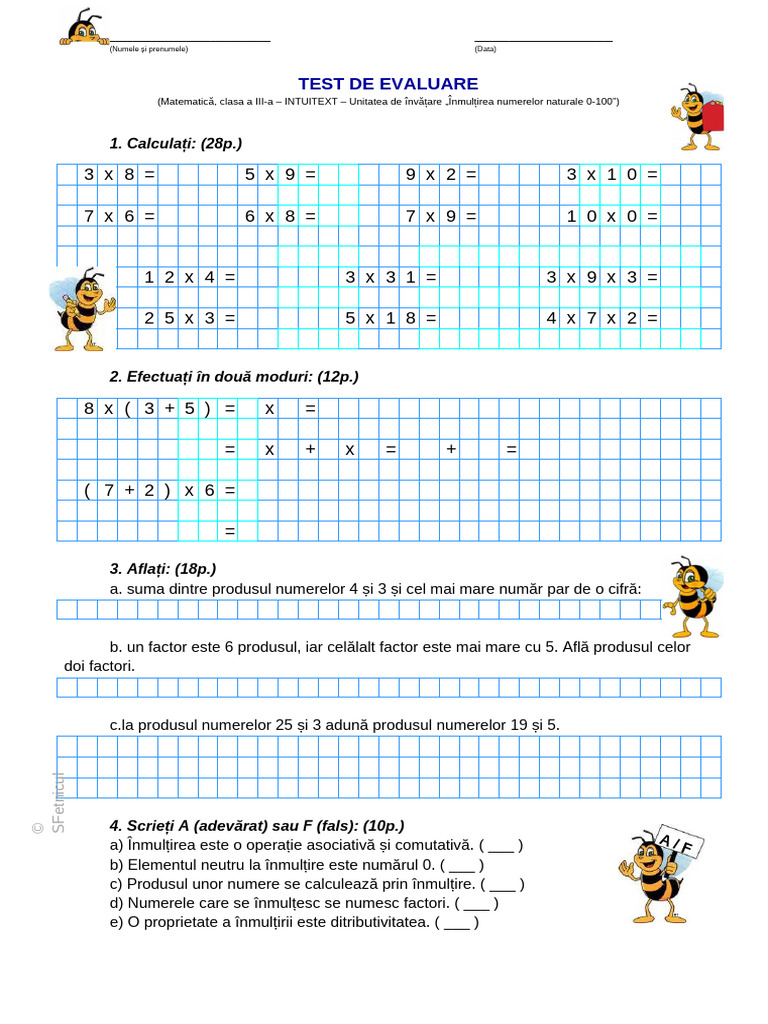 Test Matematica Inmultirea | PDF