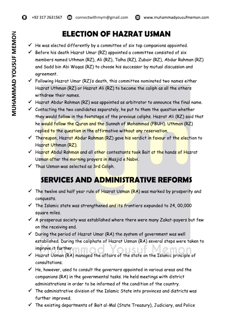 Hazrat Uthman As A Caliph Pdf