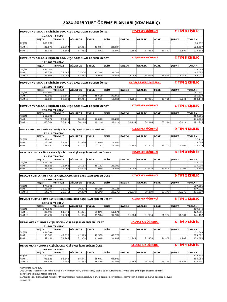 2024 Agustos Yurt Odeme Plani Haric 31072024 PDF