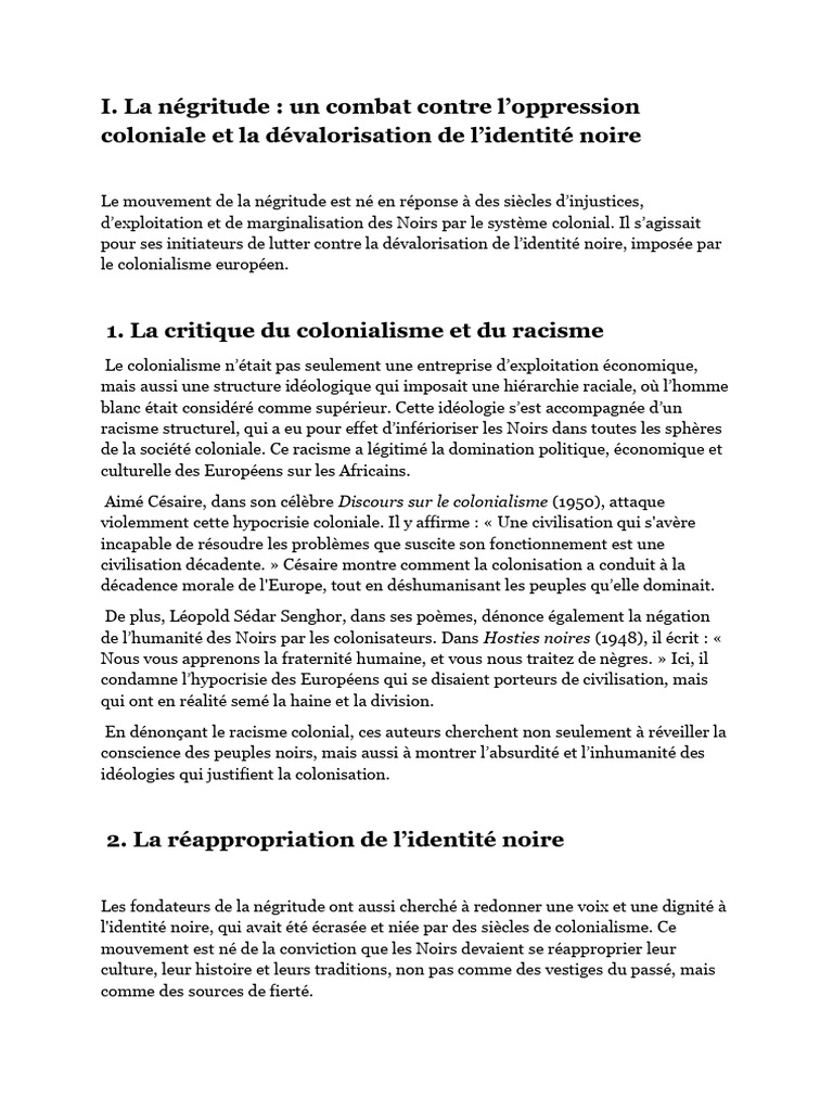 La négritude : lutte et réappropriation identitaire | PDF | Post ...