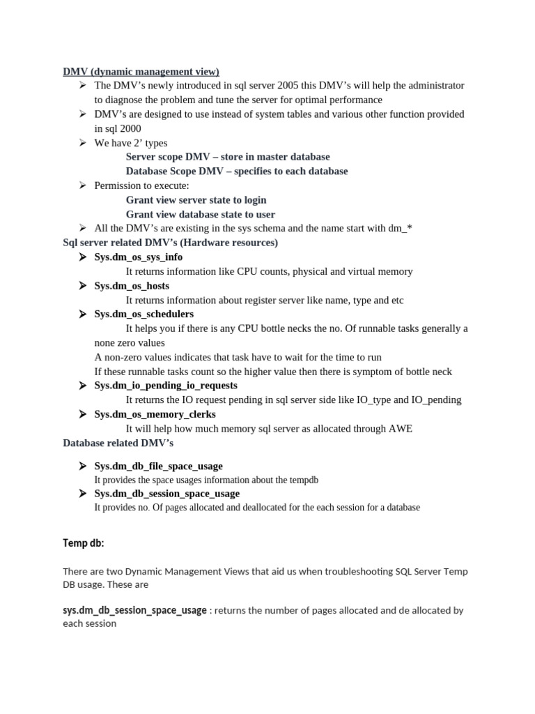 Overview of SQL Server DMVs and DBCC | PDF | Microsoft Sql Server ...