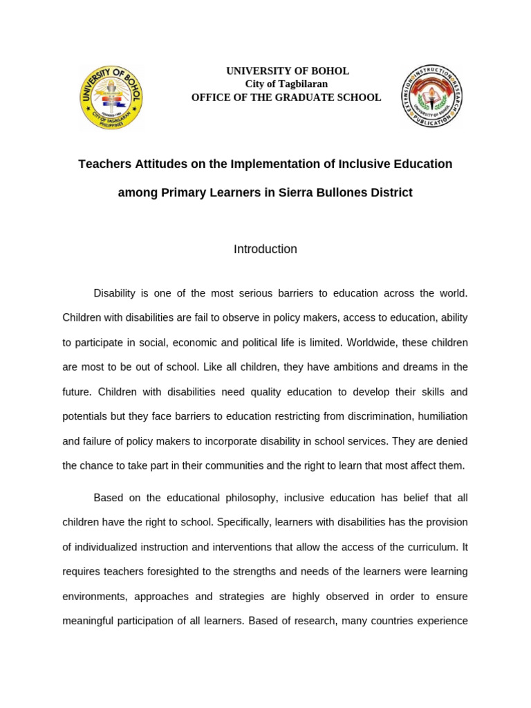 Teachers' Attitudes on Inclusive Education | PDF | Inclusion (Education ...
