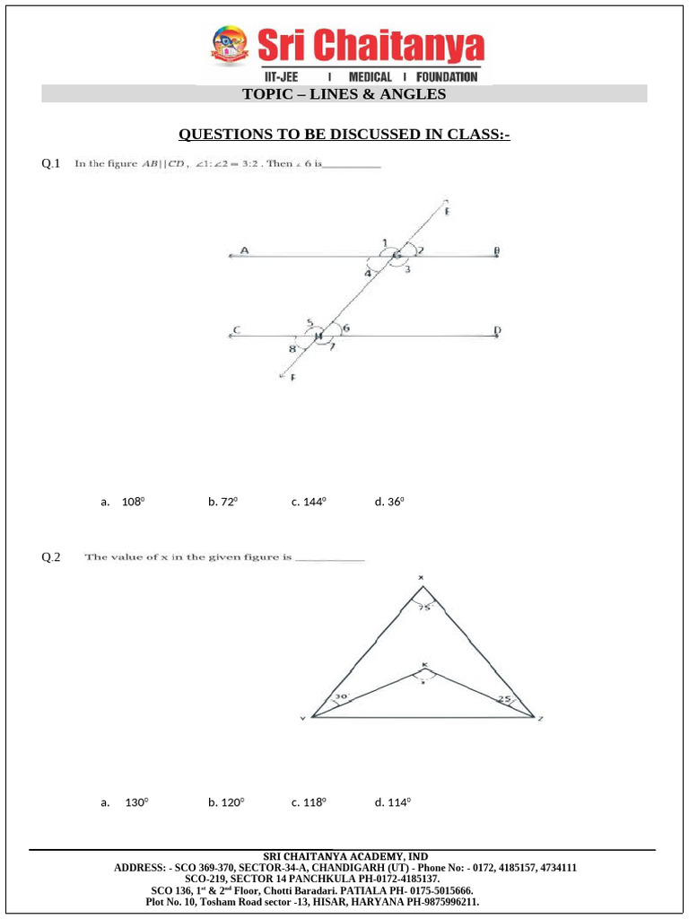 Lines and Angles Class Questions | PDF