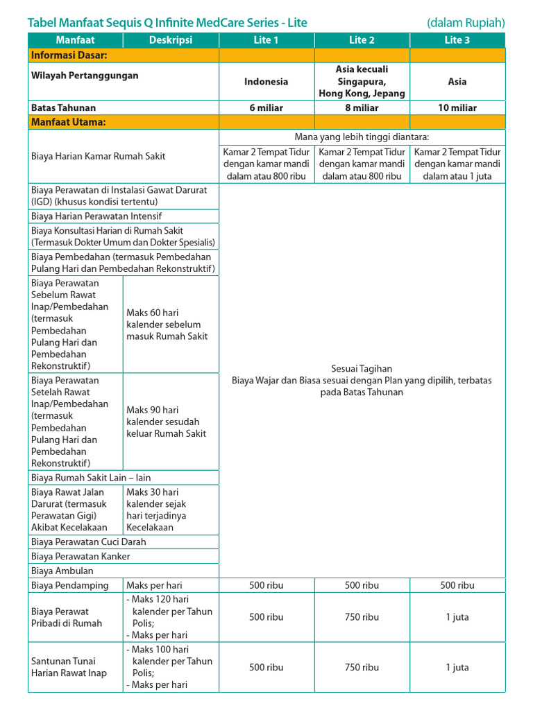 Manfaat Sequis Q Infinite MedCare Lite | PDF
