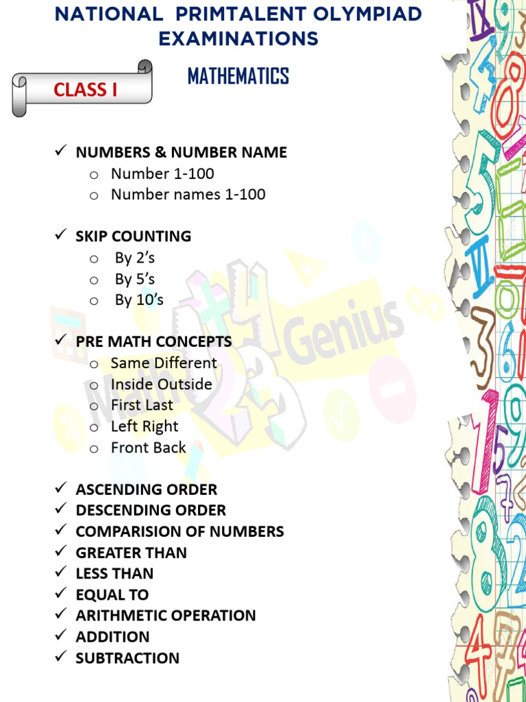 Maths Syllabus Cls 1 Pdf