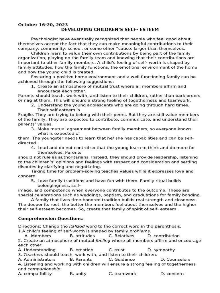 5 developing childrens self esteem pdf self esteem liberal arts