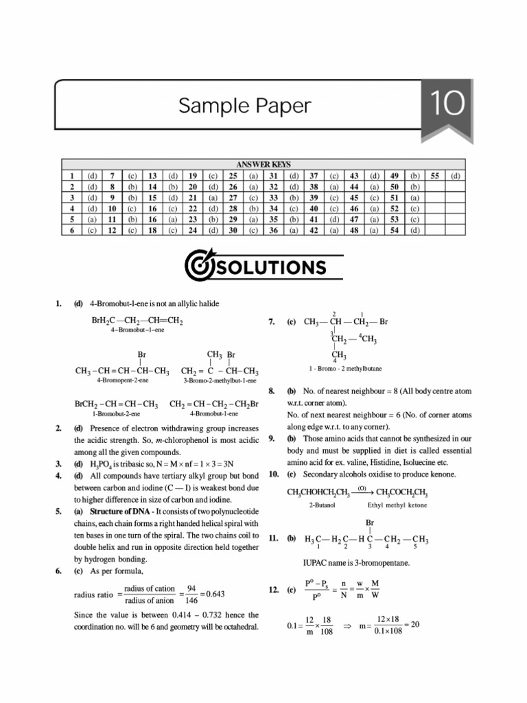 Sample Paper 10 Key | PDF