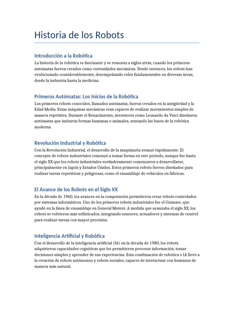 Historia de Los Robots | PDF | Robot | Robótica