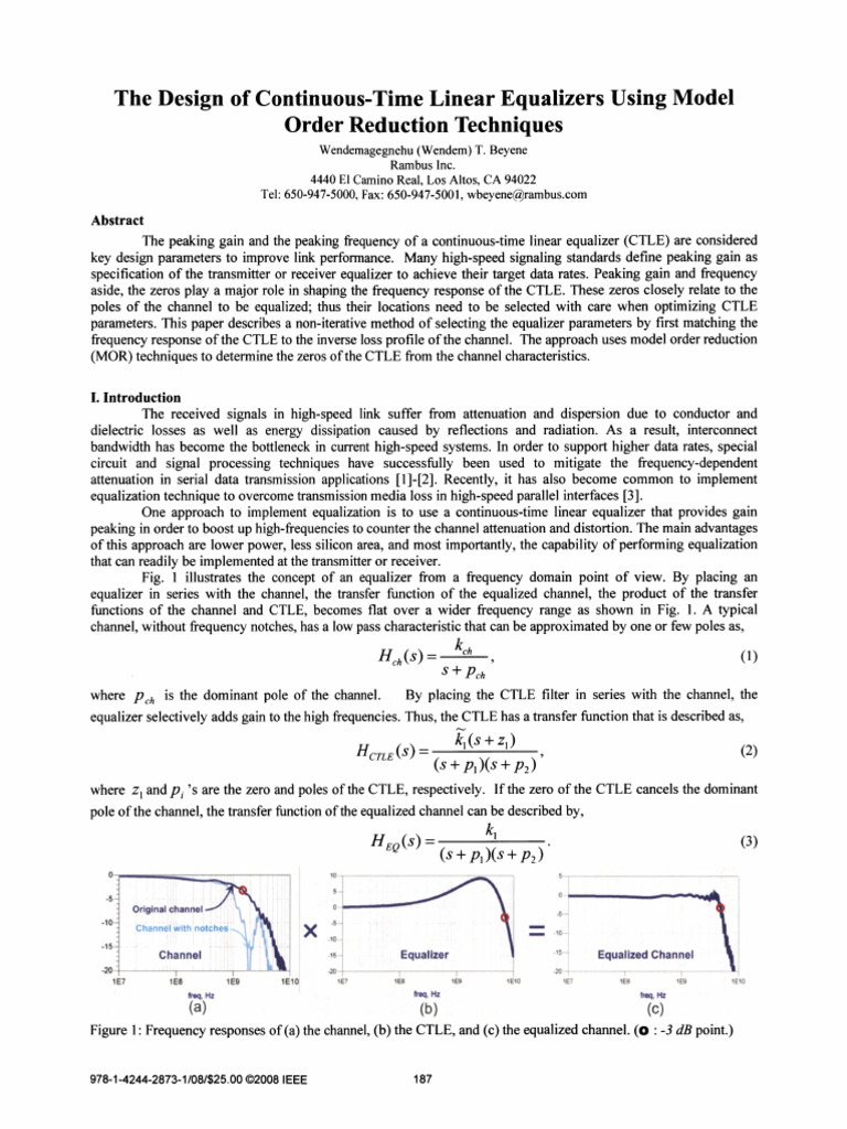 CTLE Design Using Model Order Reduction | PDF | Equalization (Audio ...