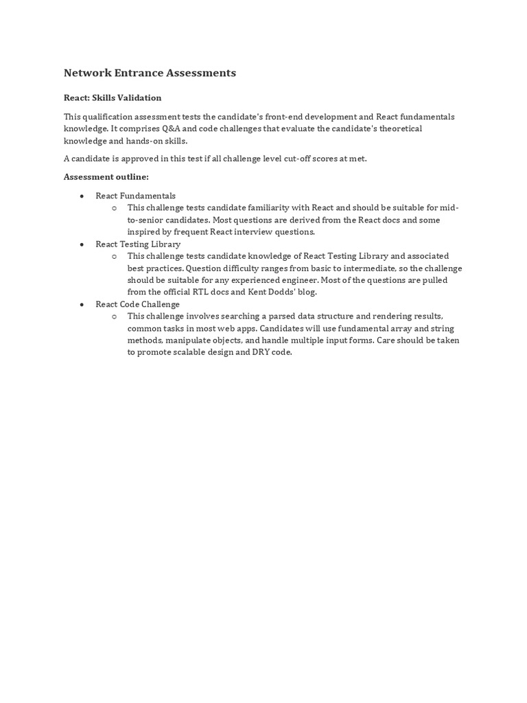 React Skills Assessment for Developers | PDF