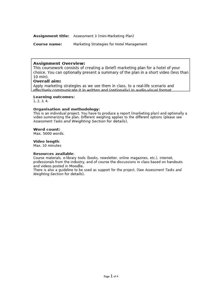 Assessment 3 (Mini-Marketing Plan) | PDF | Marketing | Marketing Strategy