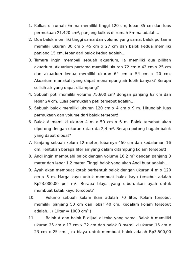 Rumus Volume dan Luas Balok Sederhana | PDF