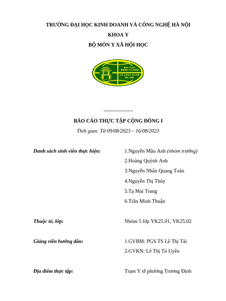 Bao Cao Thuc Tap Cong Dong 1 | PDF