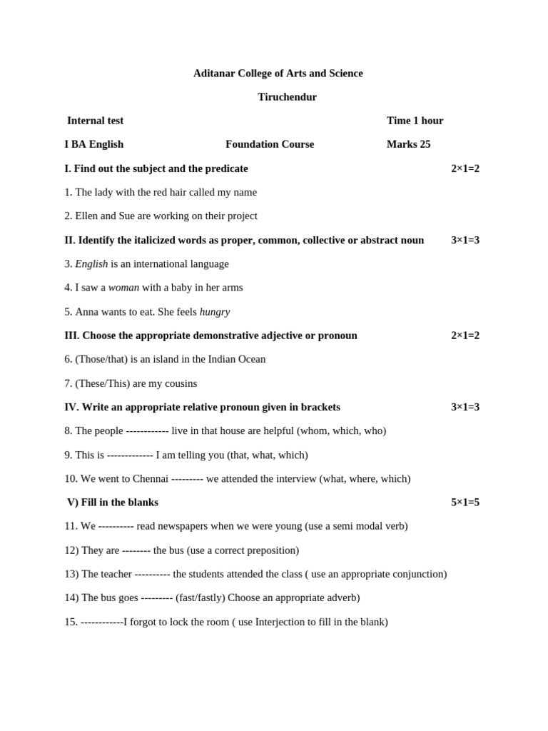 Foundation Course For I BA English | PDF | English Language | Verb