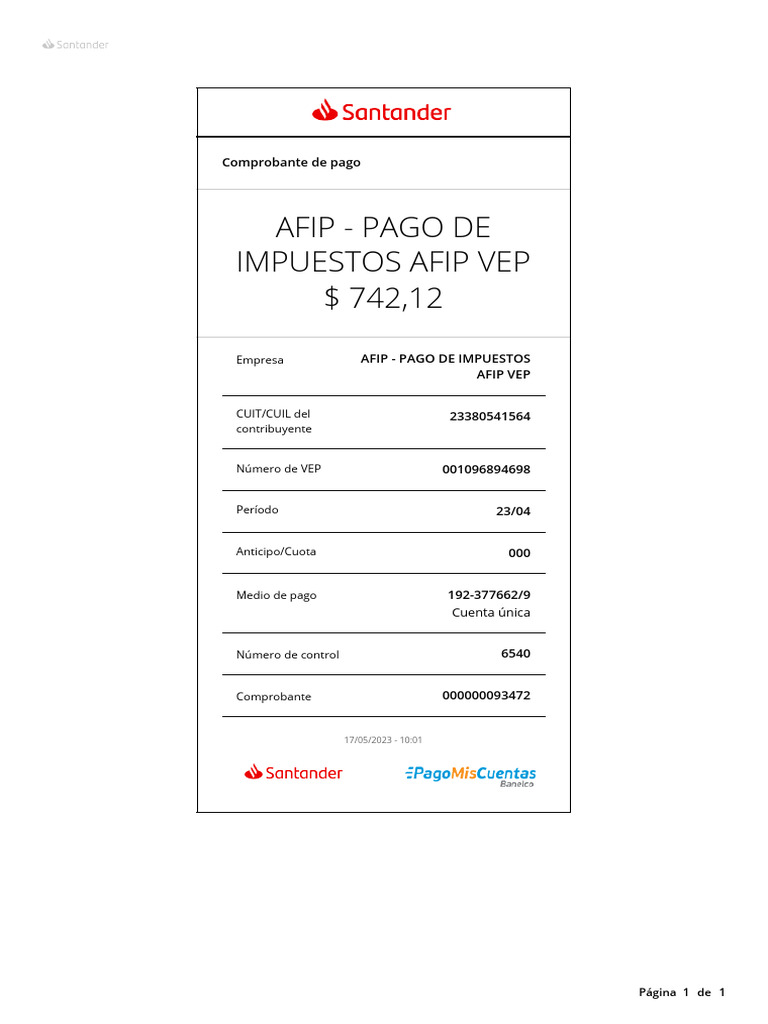 Comprobante de Pago de Impuestos AFIP | PDF