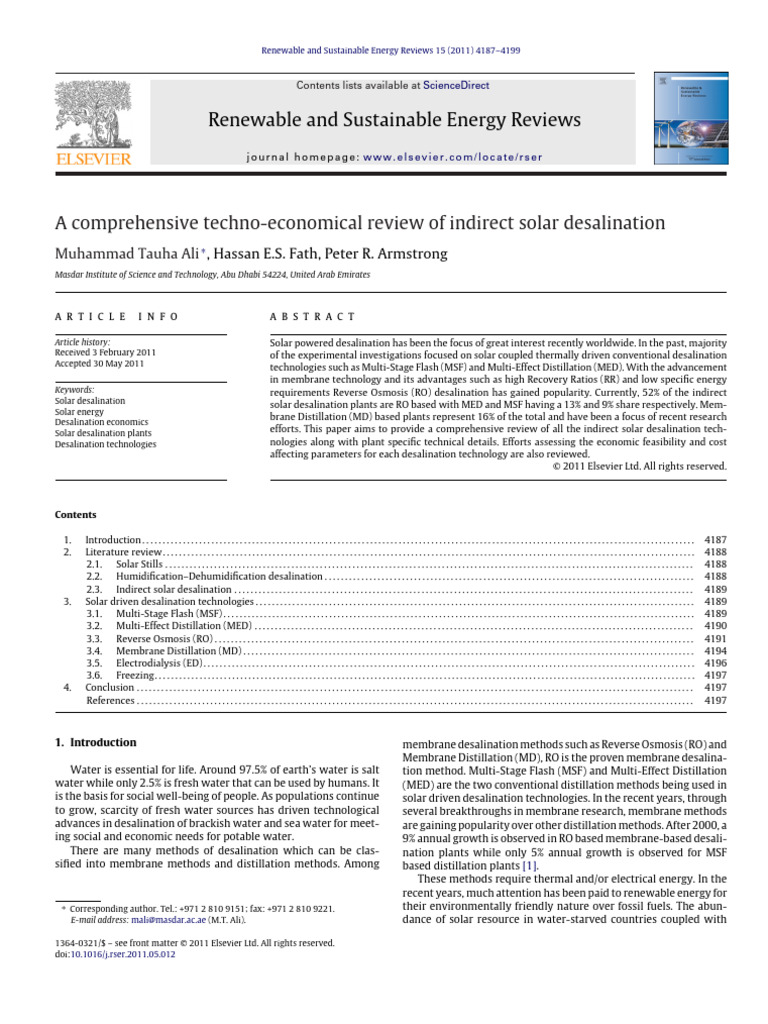 A Comprehensive Techno-Economical Review of Indirect Solar Desalination ...