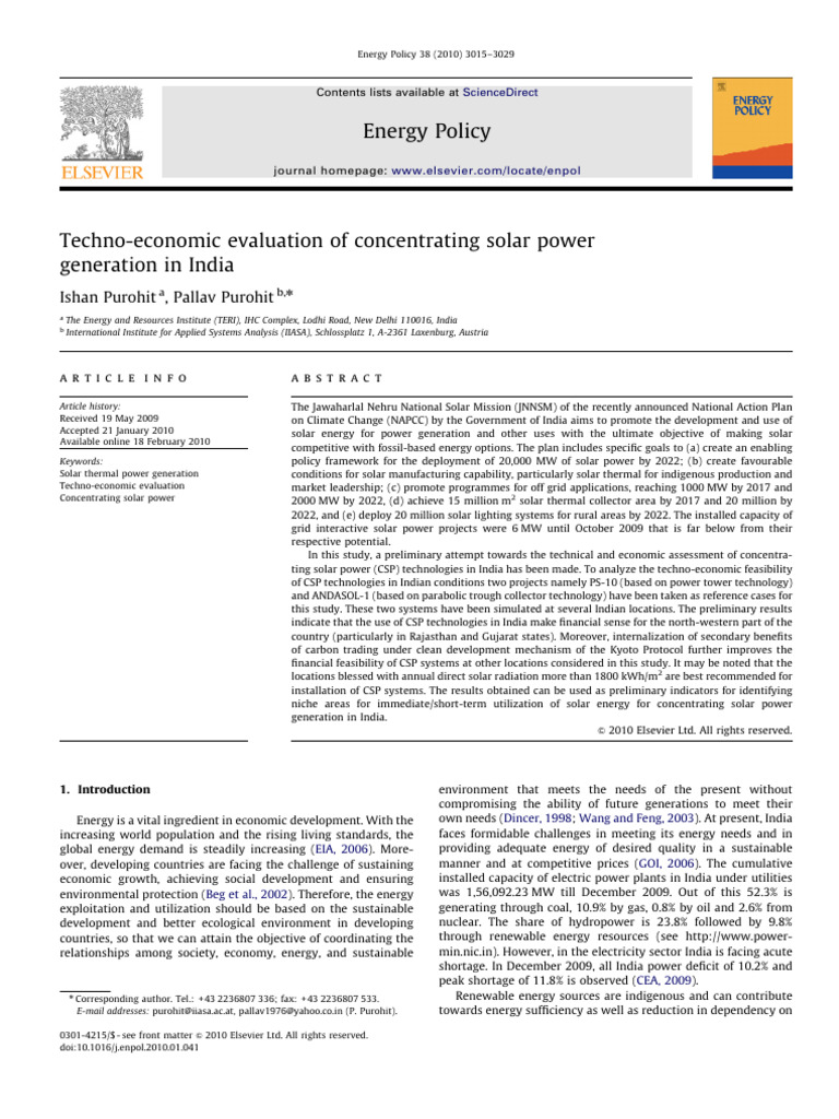 Techno-Economic Analysis of CSP in India | PDF | Sun | Solar Energy