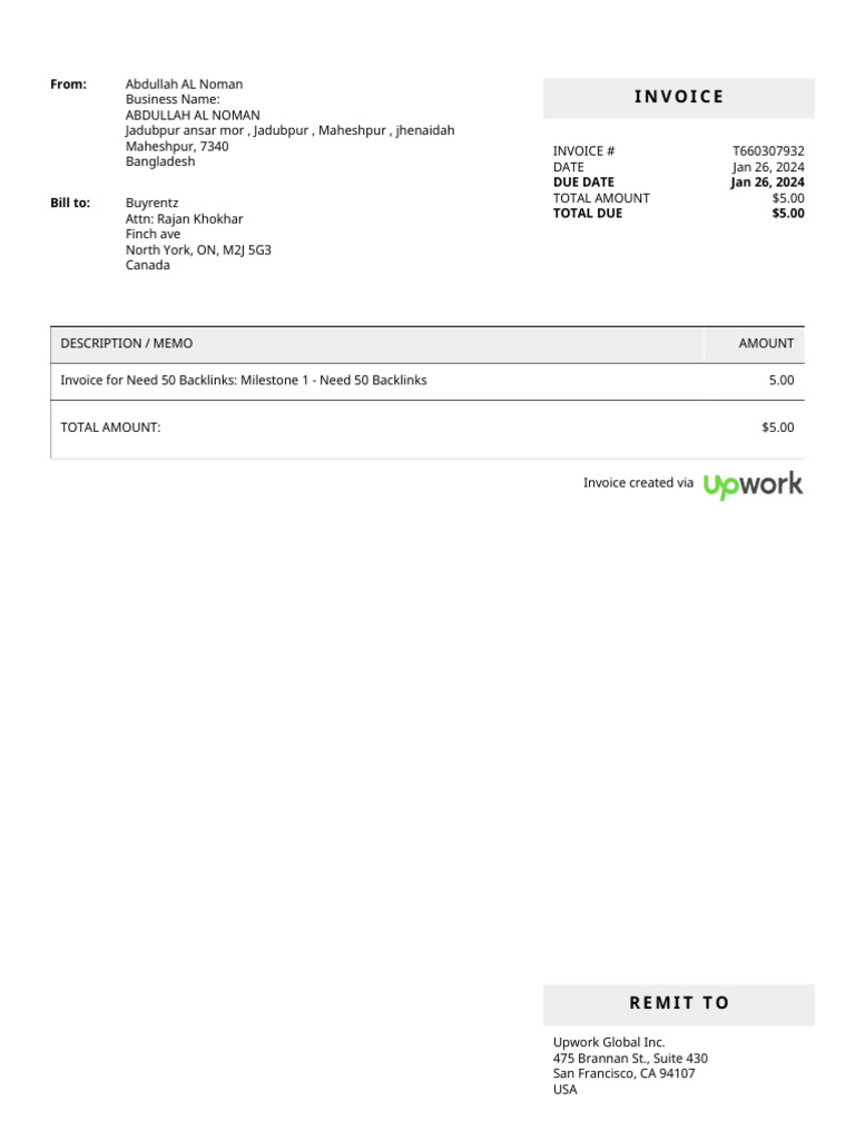 Invoice for 50 Backlinks - $5.00 | PDF