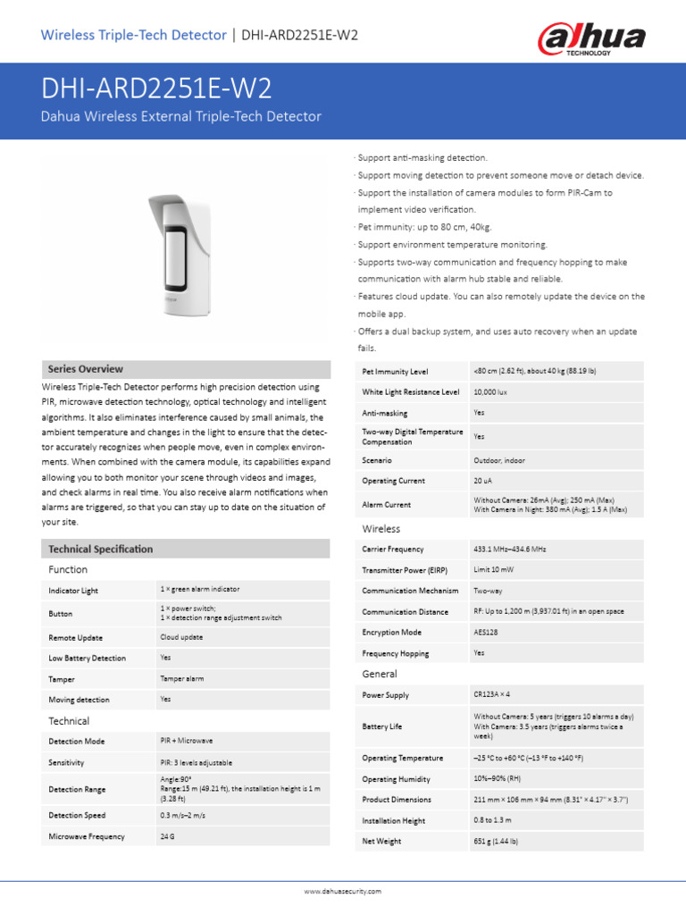 Dahua Wireless Triple-Tech Detector | PDF | Electronics | Information ...