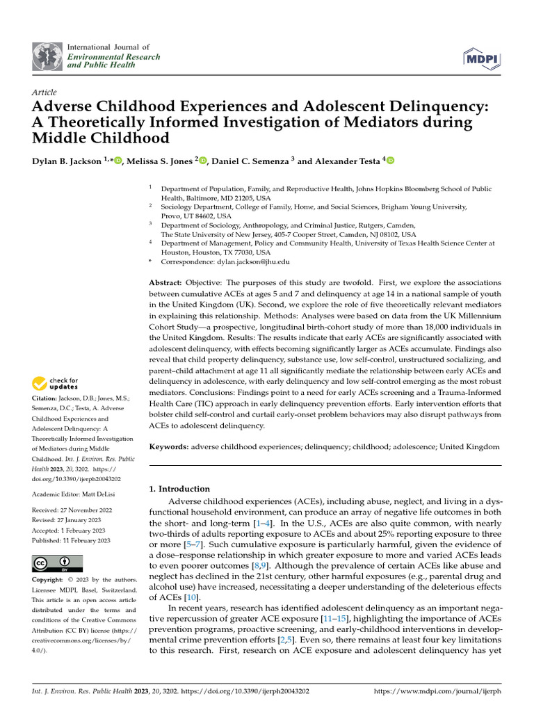 Adverse Childhood Experiences and Adolescent Delinquenc | PDF ...