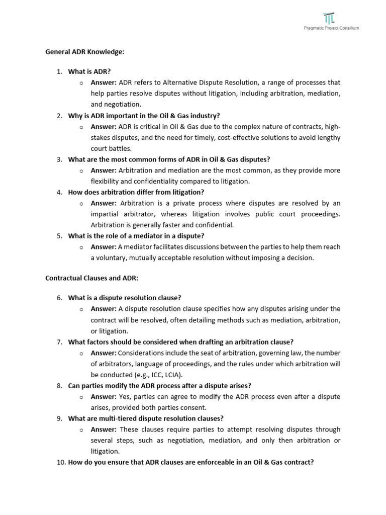 ADR in Oil & Gas Disputes Explained | PDF | Alternative Dispute ...