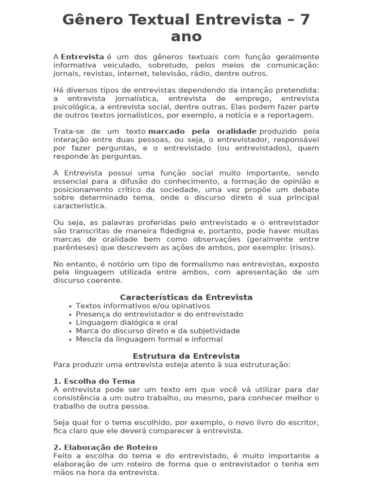 Características do Gênero Entrevista | PDF | Entrevista | Discurso