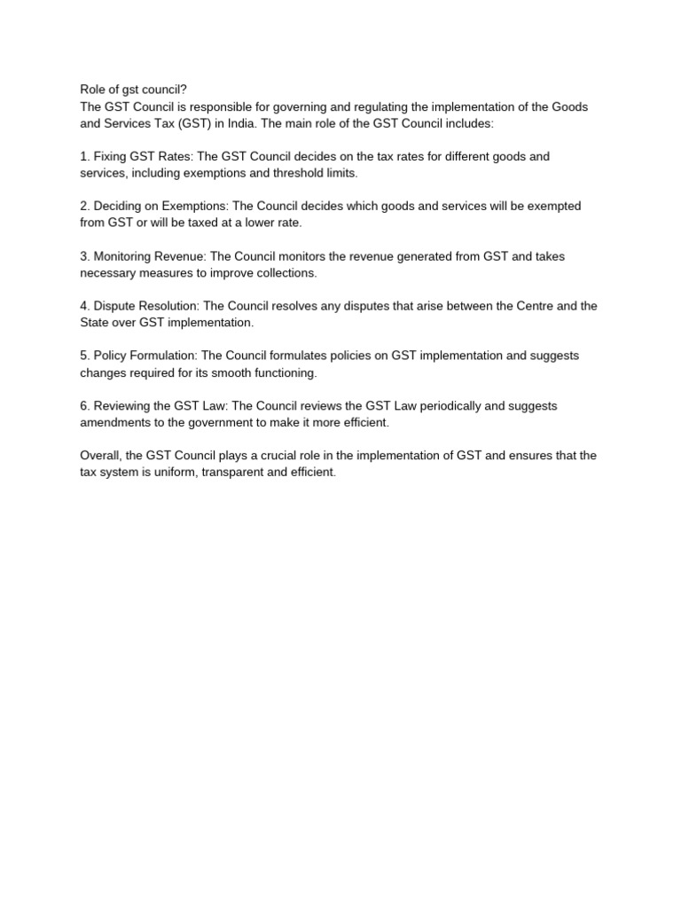 Role Of Gst Council Pdf