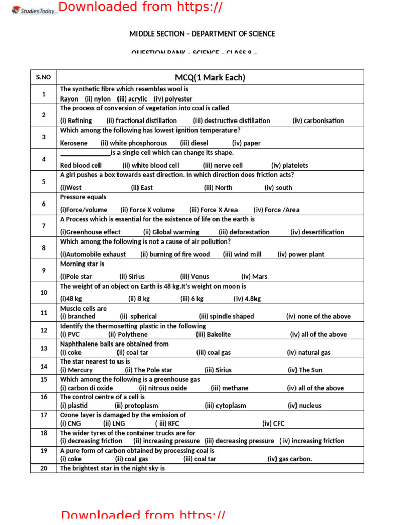 Class 8 Science Worksheet Answers