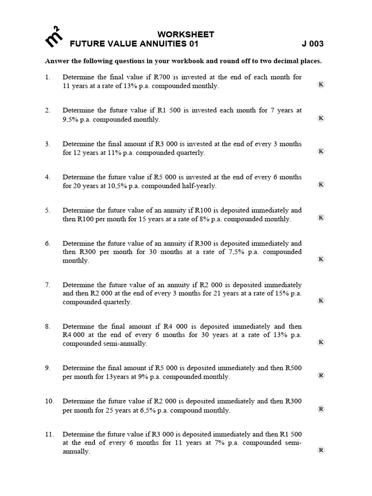 Future Value Annuities Worksheet | PDF | Interest | Mathematical Finance