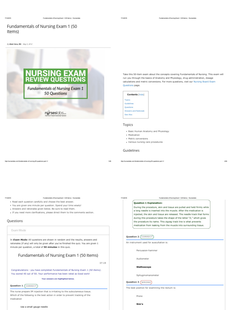 Fundamentals Of Nursing Exam Quiz Pdf Physical Examination