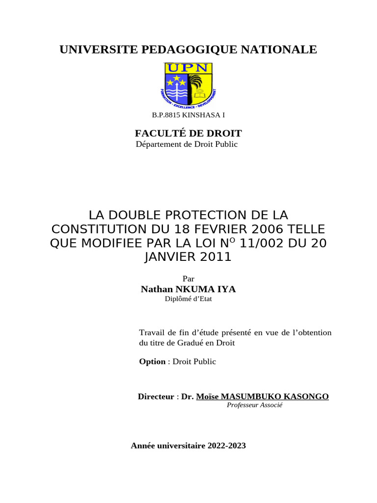 Double Protection de la Constitution RDC | PDF | Constitution | Loi