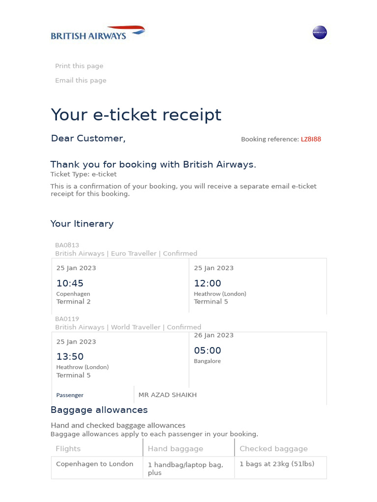 British Airways Booking | PDF | Baggage | Fee