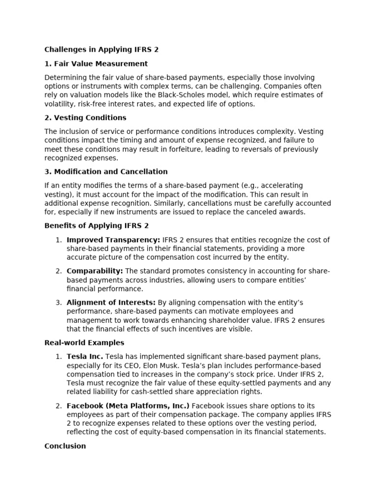 IFRS 2: Challenges and Benefits Explained | PDF | Fair Value ...
