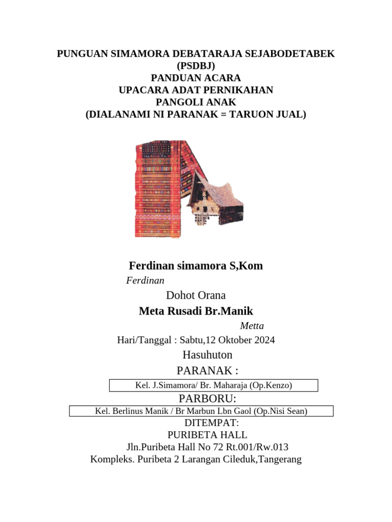 Panduan Acara Pernikahan Simamora | PDF