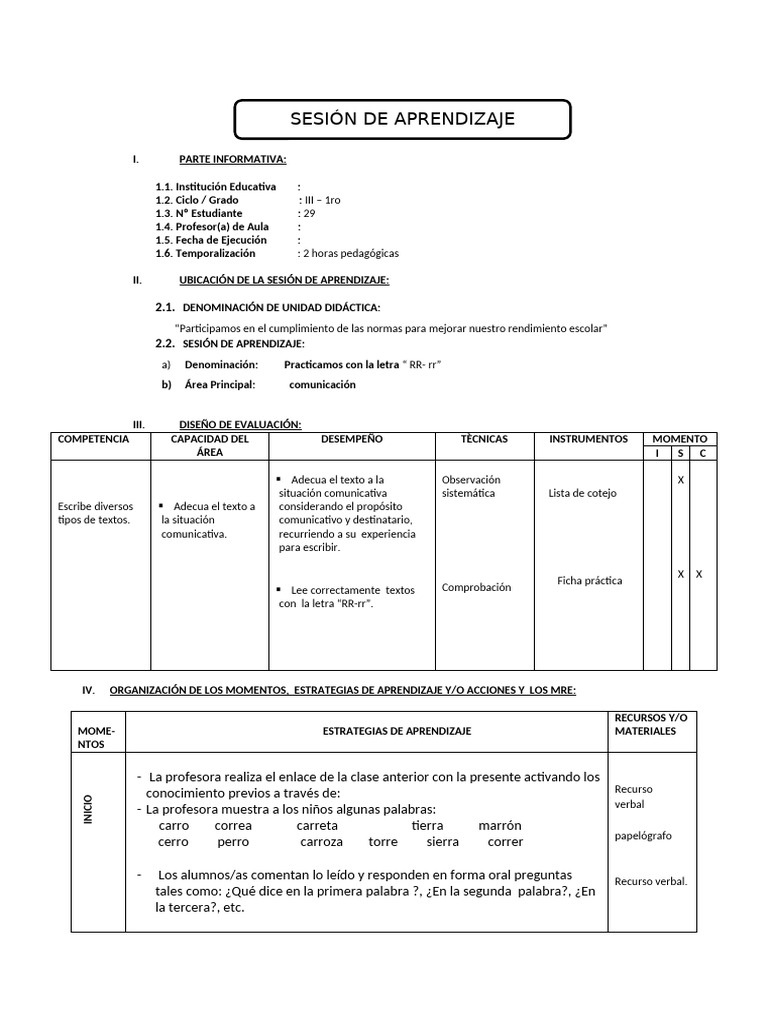 Sesion Practicamos Con La RR-RR | PDF | Aprendizaje | Evaluación