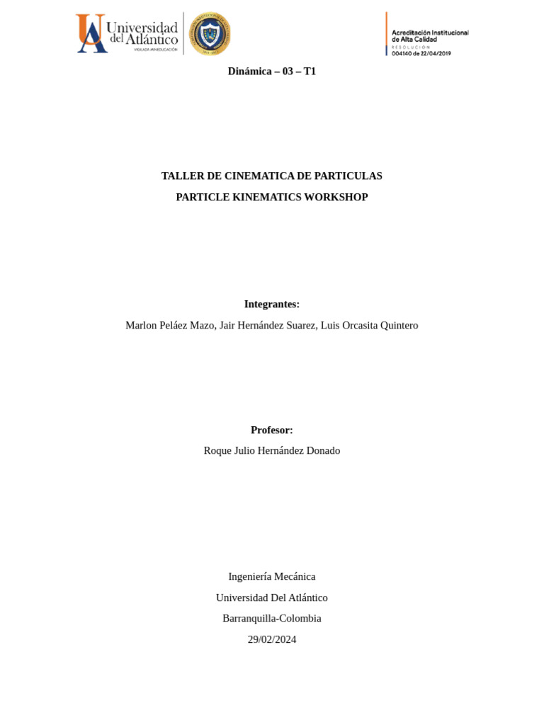 Dinamica - 03 - T1 | PDF | Aceleración | Cinemática