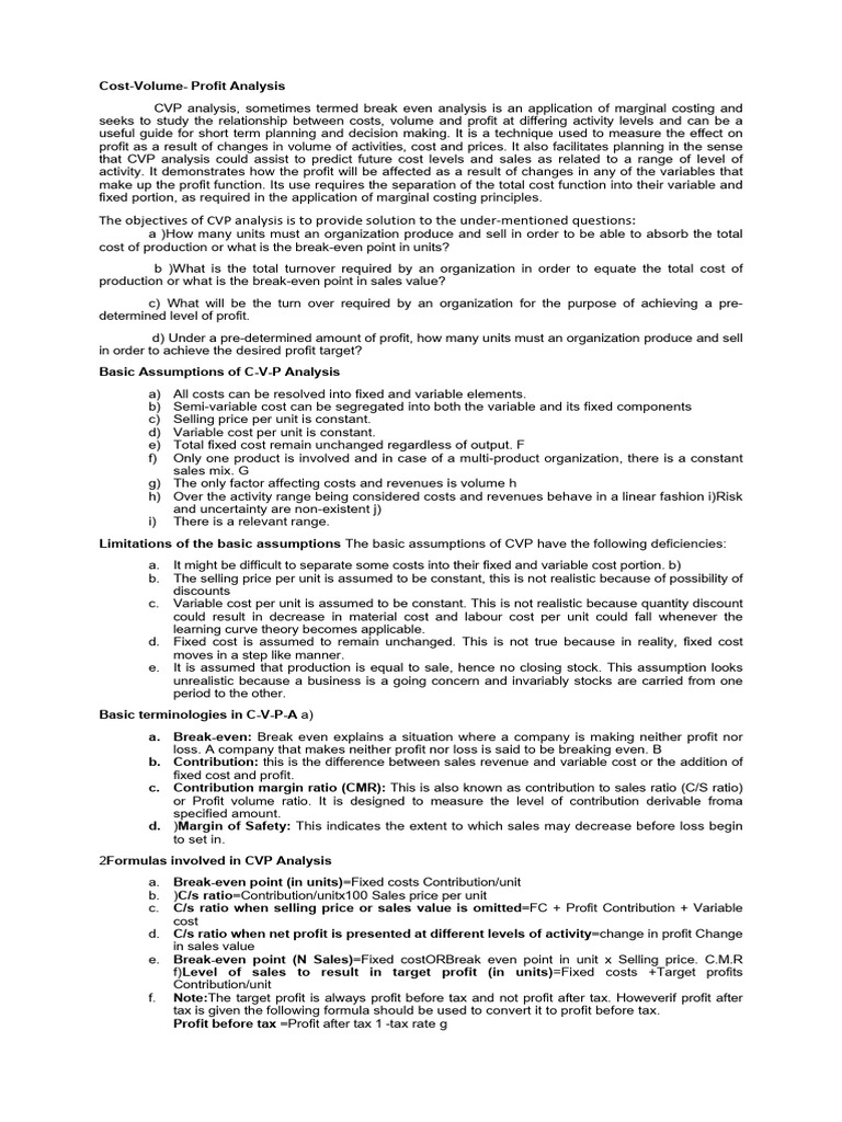 Cost Volume Profit Analysis 1 | PDF | Profit (Economics) | Management ...